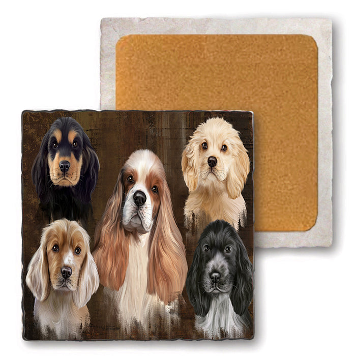 Rustic 5 Cocker Spaniel Dog Set of 4 Natural Stone Marble Tile Coasters MCST49133