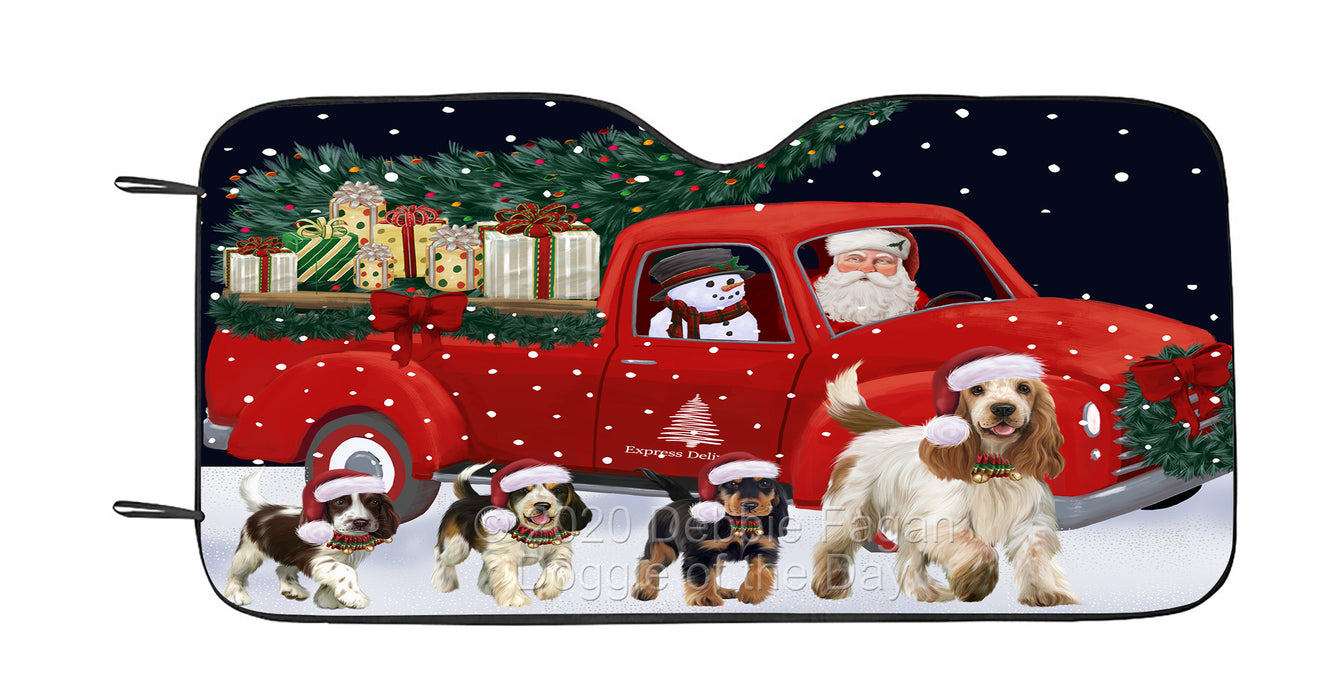 Christmas Express Delivery Red Truck Running Cocker Spaniel Dog Car Sun Shade Cover Curtain