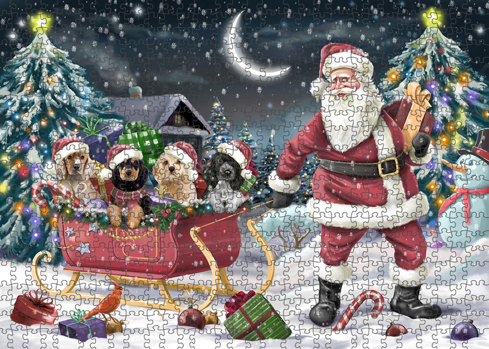 Santa Sled Dogs Christmas Happy Holidays Cocker Spaniels Dog Puzzle with Photo Tin PUZL59241
