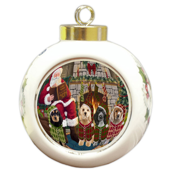 Christmas Cozy Holiday Tails Cocker Spaniels Dog Round Ball Christmas Ornament RBPOR55475