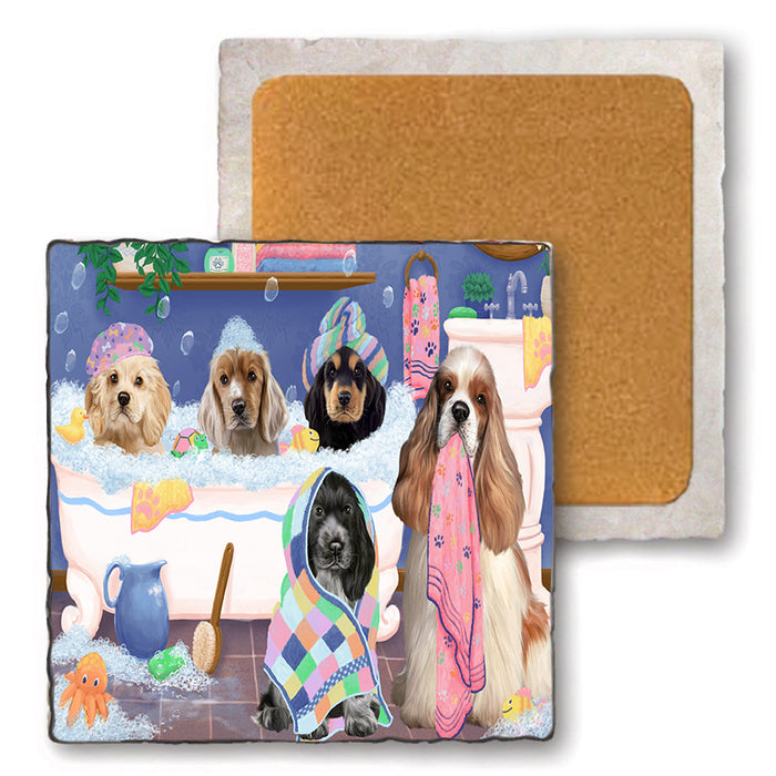 Rub A Dub Dogs In A Tub Cocker Spaniels Dog Set of 4 Natural Stone Marble Tile Coasters MCST51783