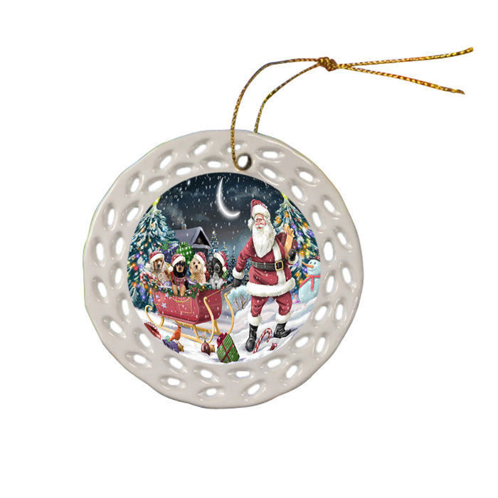 Santa Sled Dogs Christmas Happy Holidays Cocker Spaniels Dog Ceramic Doily Ornament DPOR51718