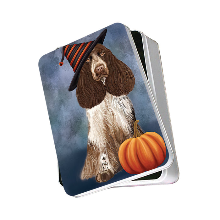 Happy Halloween Cocker Spaniel Dog Wearing Witch Hat with Pumpkin Photo Storage Tin PITN54835