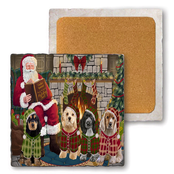 Christmas Cozy Holiday Tails Cocker Spaniels Dog Set of 4 Natural Stone Marble Tile Coasters MCST50119