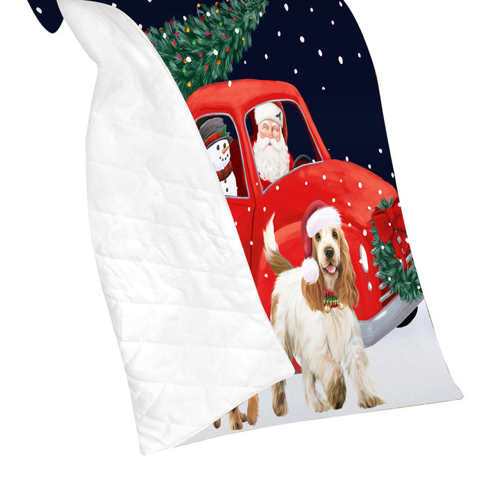 Christmas Express Delivery Red Truck Running Cocker Spaniel Dogs Lightweight Soft Bedspread Coverlet Bedding Quilt QUILT59876