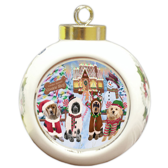 Holiday Gingerbread Cookie Shop Cocker Spaniels Dog Round Ball Christmas Ornament RBPOR56751