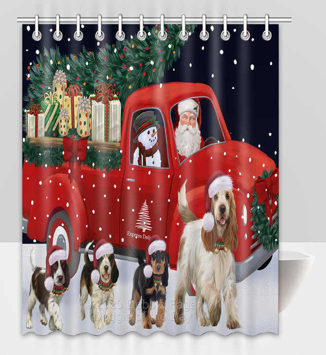 Christmas Express Delivery Red Truck Running Cocker Spaniel Dogs Shower Curtain Bathroom Accessories Decor Bath Tub Screens