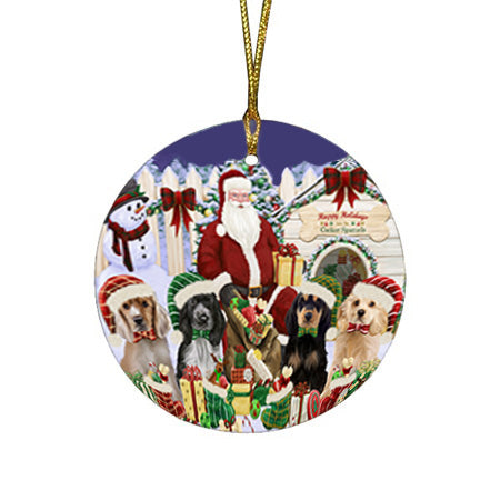 Christmas Dog House Cocker Spaniels Dog Round Flat Christmas Ornament RFPOR52592