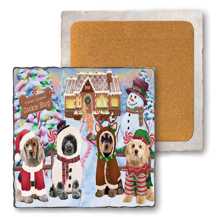 Holiday Gingerbread Cookie Shop Cocker Spaniels Dog Set of 4 Natural Stone Marble Tile Coasters MCST51395