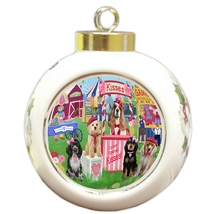 Carnival Kissing Booth Cocker Spaniels Dog Round Ball Christmas Ornament RBPOR56186