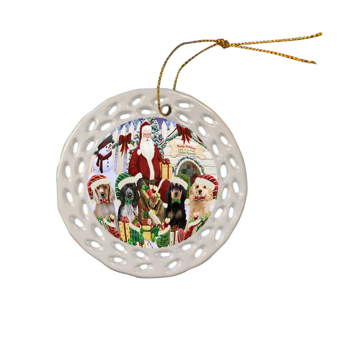 Christmas Dog House Cocker Spaniels Dog Ceramic Doily Ornament DPOR52601