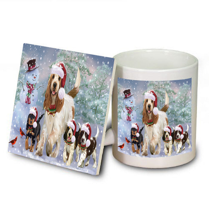 Christmas Running Family Cocker Spaniels Dog Mug and Coaster Set MUC55459