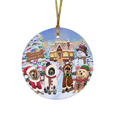 Holiday Gingerbread Cookie Shop Cocker Spaniels Dog Round Flat Christmas Ornament RFPOR56751