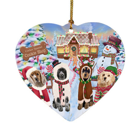 Holiday Gingerbread Cookie Shop Cocker Spaniels Dog Heart Christmas Ornament HPOR56751