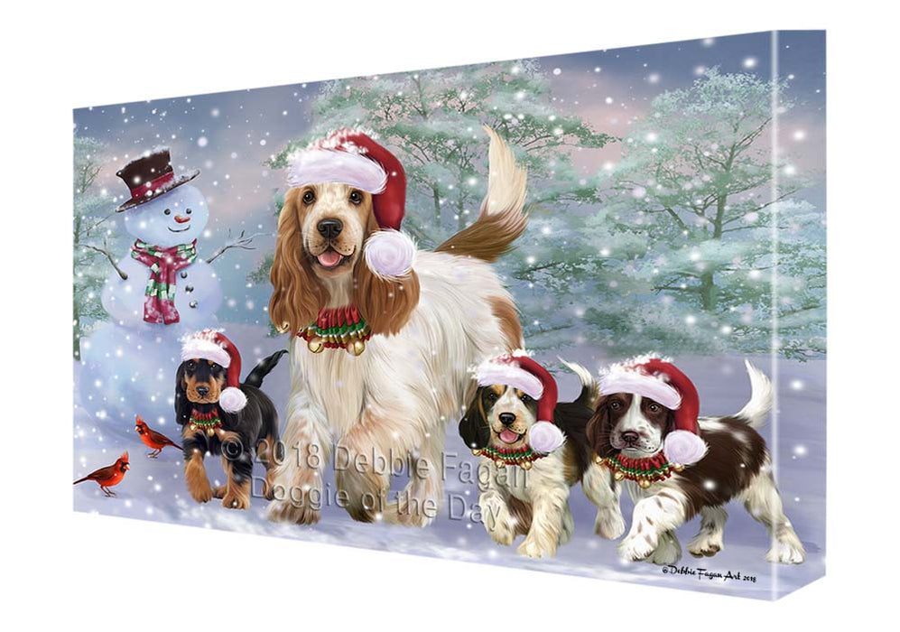 Christmas Running Family Cocker Spaniels Dog Canvas Print Wall Art Décor CVS119132
