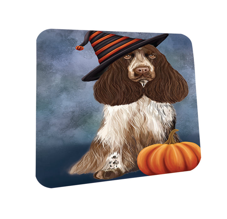 Happy Halloween Cocker Spaniel Dog Wearing Witch Hat with Pumpkin Coasters Set of 4 CST54850