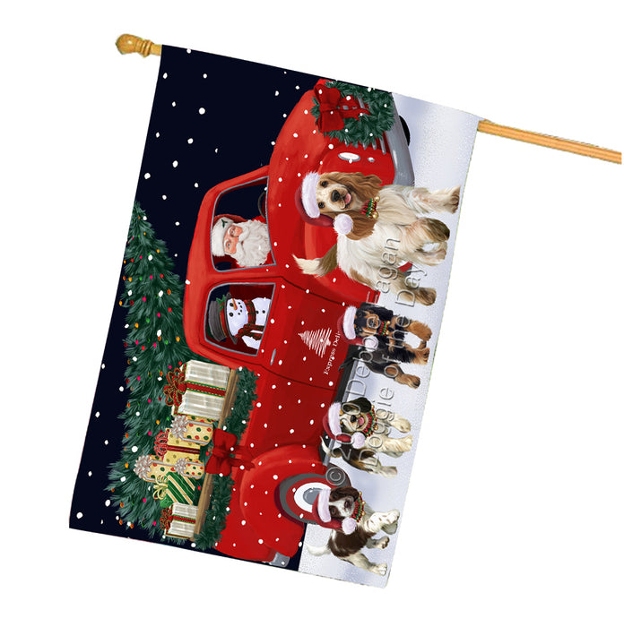 Christmas Express Delivery Red Truck Running Cocker Spaniel Dogs House Flag FLG66514