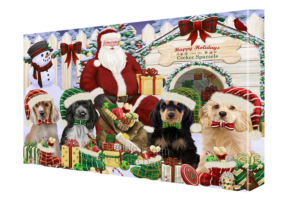 Christmas Dog House Cocker Spaniels Dog Canvas Print Wall Art Décor CVS90206