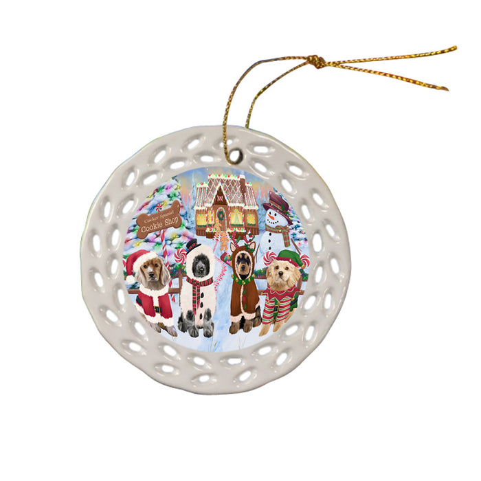 Holiday Gingerbread Cookie Shop Cocker Spaniels Dog Ceramic Doily Ornament DPOR56751