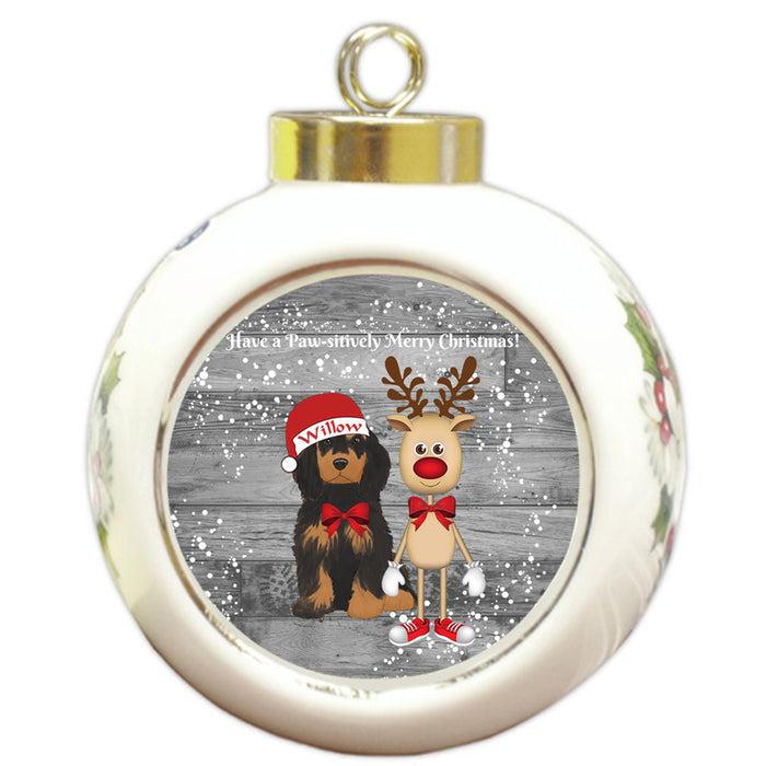 Custom Personalized Cocker Spaniel Dog Reindeer and Pooch Christmas Round Ball Ornament