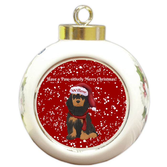 Custom Personalized Pawsitively Cocker Spaniel Dog Merry Christmas Round Ball Ornament