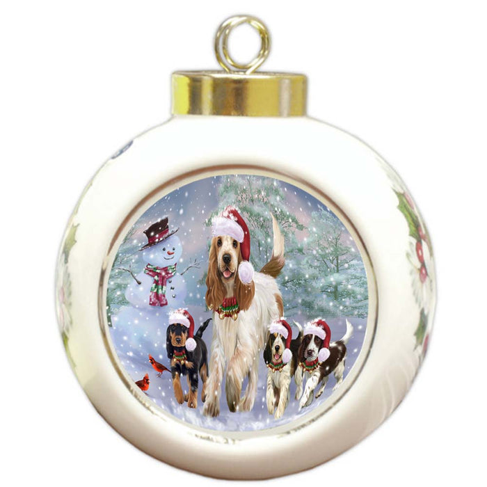 Christmas Running Family Cocker Spaniels Dog Round Ball Christmas Ornament RBPOR55823