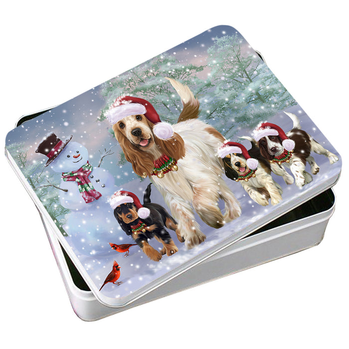 Christmas Running Family Cocker Spaniels Dog Photo Storage Tin PITN55410