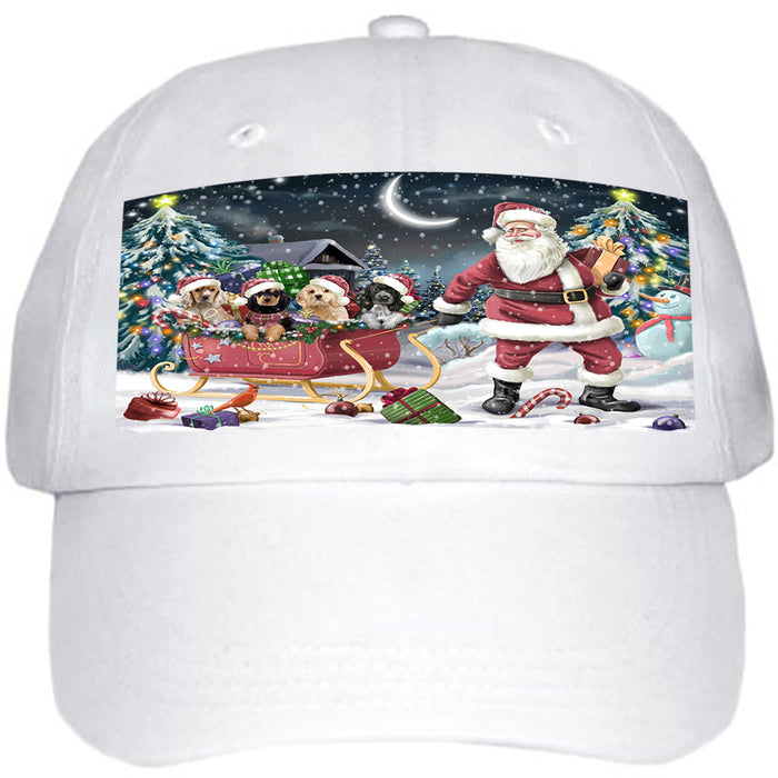 Santa Sled Dogs Christmas Happy Holidays Cocker Spaniels Dog Ball Hat Cap HAT58887