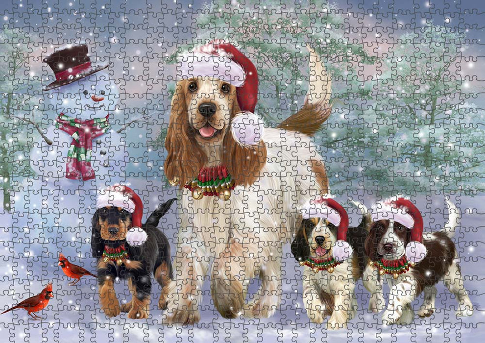 Christmas Running Family Cocker Spaniels Dog Puzzle with Photo Tin PUZL90072
