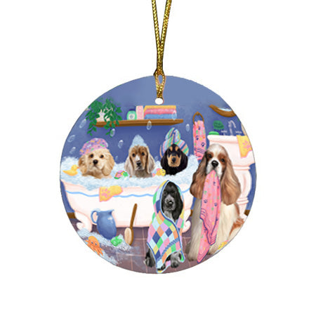 Rub A Dub Dogs In A Tub Cocker Spaniels Dog Round Flat Christmas Ornament RFPOR57139