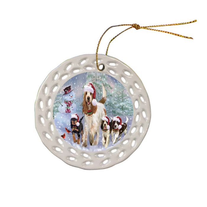 Christmas Running Family Cocker Spaniels Dog Ceramic Doily Ornament DPOR55823