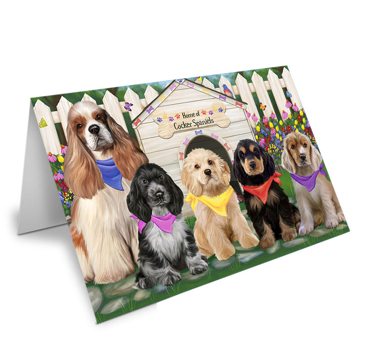 Spring Dog House Cocker Spaniels Dog Handmade Artwork Assorted Pets Greeting Cards and Note Cards with Envelopes for All Occasions and Holiday Seasons GCD60644