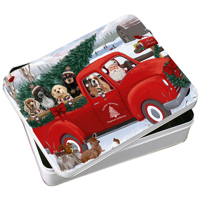 Christmas Santa Express Delivery Cocker Spaniels Dog Family Photo Storage Tin PITN54973