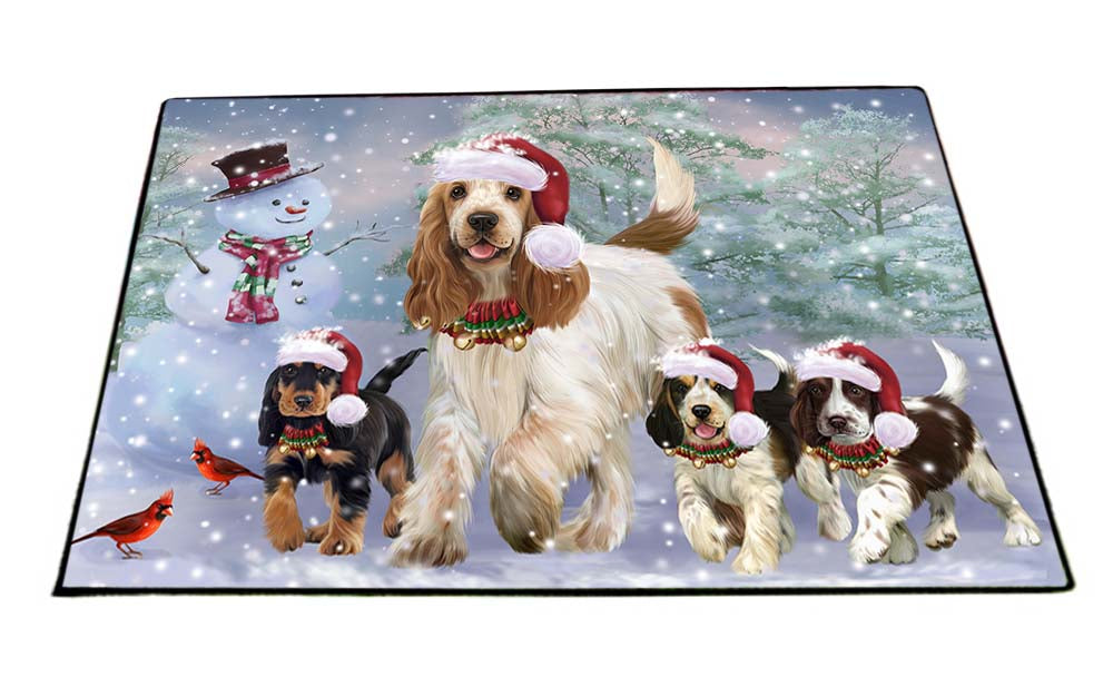 Christmas Running Family Cocker Spaniels Dog Floormat FLMS52824