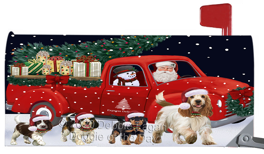 Christmas Express Delivery Red Truck Running Cocker Spaniel Dog Magnetic Mailbox Cover Both Sides Pet Theme Printed Decorative Letter Box Wrap Case Postbox Thick Magnetic Vinyl Material