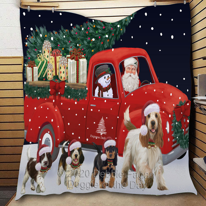 Christmas Express Delivery Red Truck Running Cocker Spaniel Dogs Lightweight Soft Bedspread Coverlet Bedding Quilt QUILT59876
