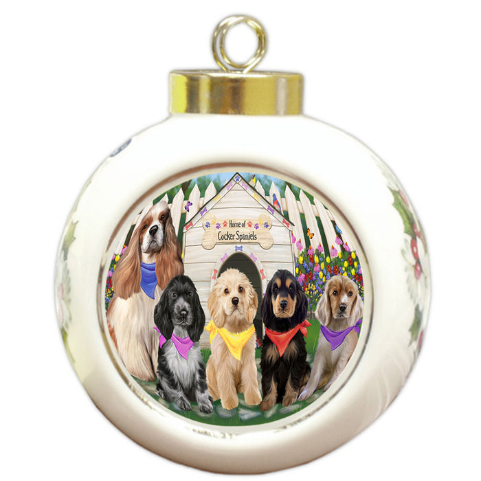 Spring Dog House Cocker Spaniels Dog Round Ball Christmas Ornament RBPOR52205