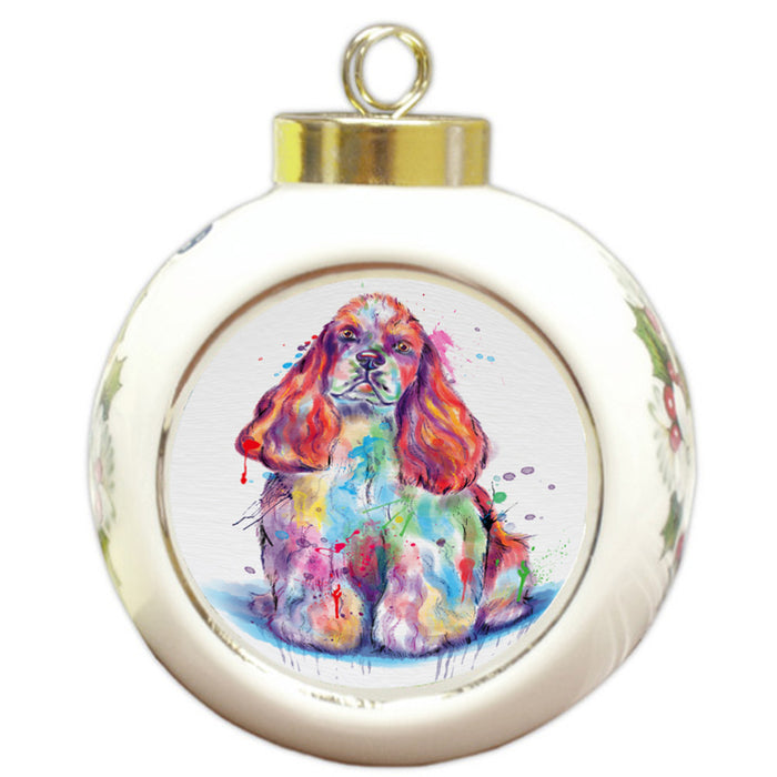 Watercolor Cocker Spaniel Dog Round Ball Christmas Ornament RBPOR58319