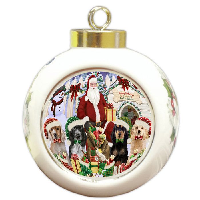 Christmas Dog House Cocker Spaniels Dog Round Ball Christmas Ornament RBPOR52601