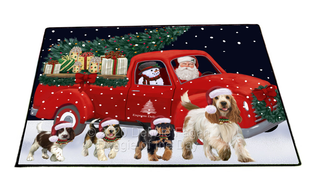 Christmas Express Delivery Red Truck Running Cocker Spaniel Dogs Indoor/Outdoor Welcome Floormat - Premium Quality Washable Anti-Slip Doormat Rug FLMS56602