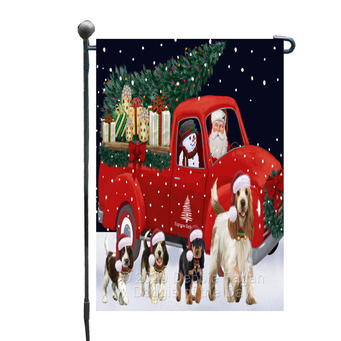 Christmas Express Delivery Red Truck Running Cocker Spaniel Dogs Garden Flag GFLG66458