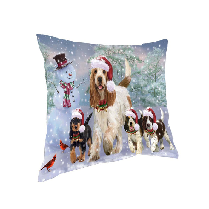 Christmas Running Family Cocker Spaniels Dog Pillow PIL70796