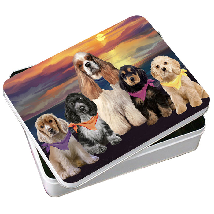 Family Sunset Portrait Cocker Spaniels Dog Photo Storage Tin PITN52484