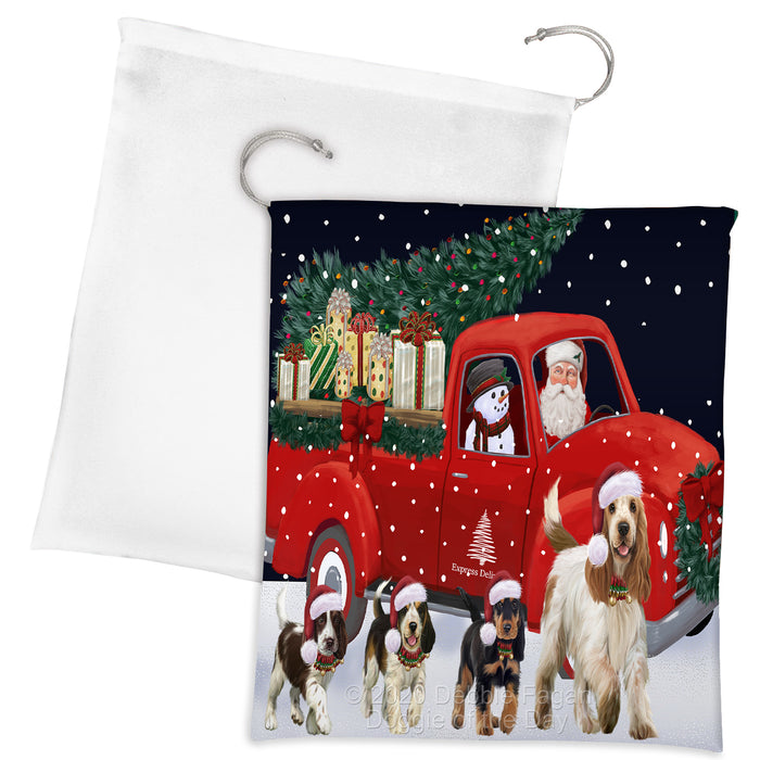 Christmas Express Delivery Red Truck Running Cocker Spaniel Dogs Drawstring Laundry or Gift Bag LGB48894