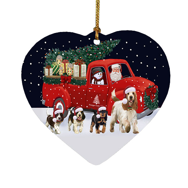 Christmas Express Delivery Red Truck Running Cocker Spaniel Dogs Heart Christmas Ornament RFPOR58085