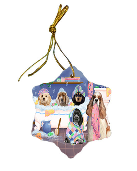 Rub A Dub Dogs In A Tub Cocker Spaniels Dog Star Porcelain Ornament SPOR57139
