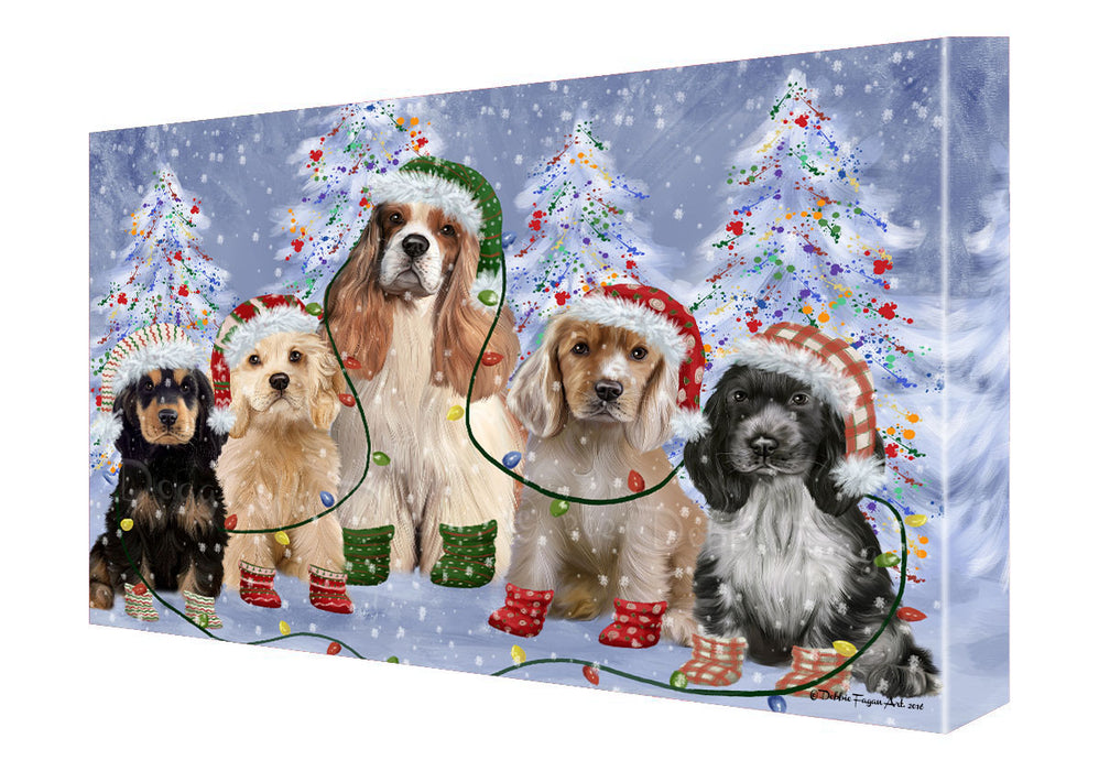 Christmas Lights and Cocker Spaniel Dogs Canvas Wall Art - Premium Quality Ready to Hang Room Decor Wall Art Canvas - Unique Animal Printed Digital Painting for Decoration