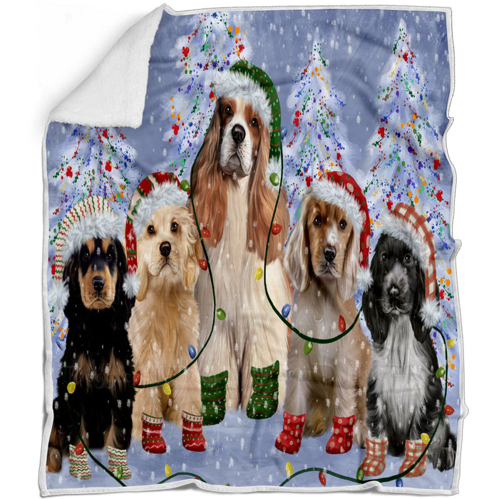 Christmas Lights and Cocker Spaniel Dogs Blanket - Lightweight Soft Cozy and Durable Bed Blanket - Animal Theme Fuzzy Blanket for Sofa Couch
