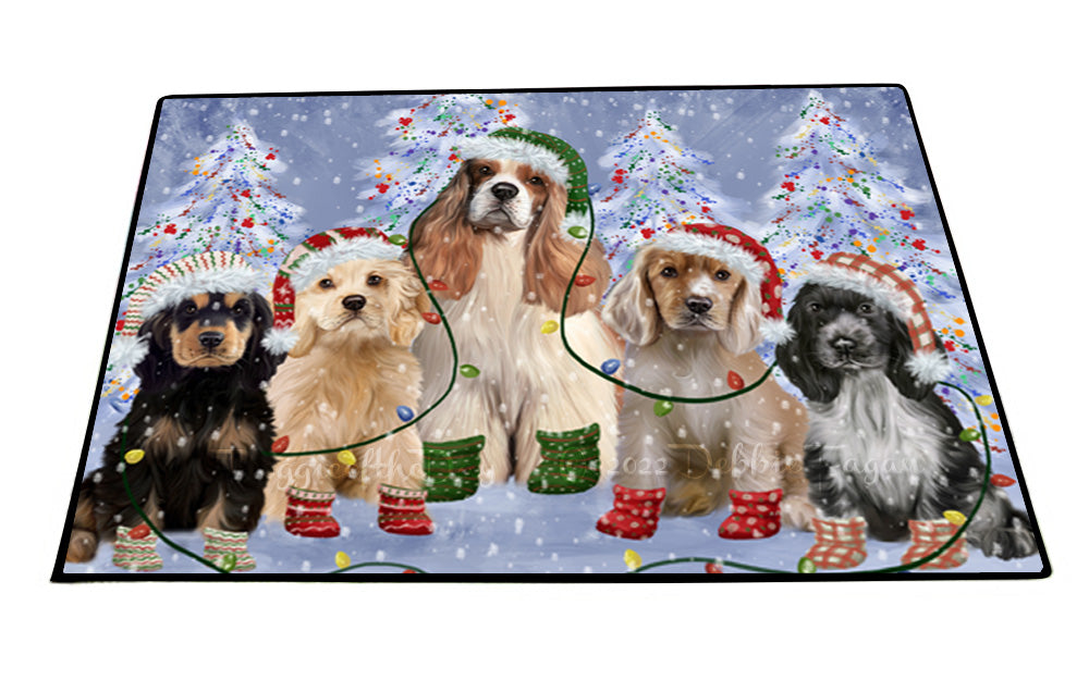 Christmas Lights and Cocker Spaniel Dogs Floor Mat- Anti-Slip Pet Door Mat Indoor Outdoor Front Rug Mats for Home Outside Entrance Pets Portrait Unique Rug Washable Premium Quality Mat