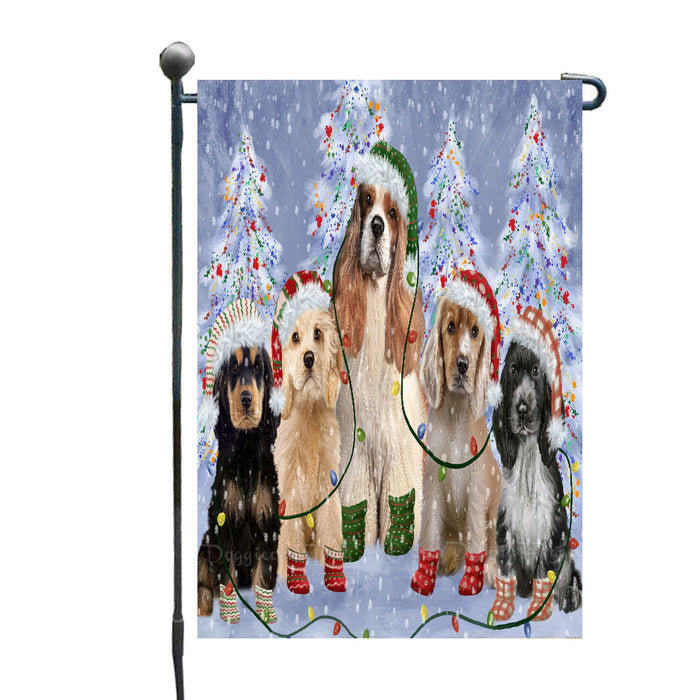 Christmas Lights and Cocker Spaniel Dogs Garden Flags- Outdoor Double Sided Garden Yard Porch Lawn Spring Decorative Vertical Home Flags 12 1/2"w x 18"h